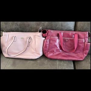 2 Good Used Condition Large Pink Leather Coach Diaper Bags - NO CHANGING PADS